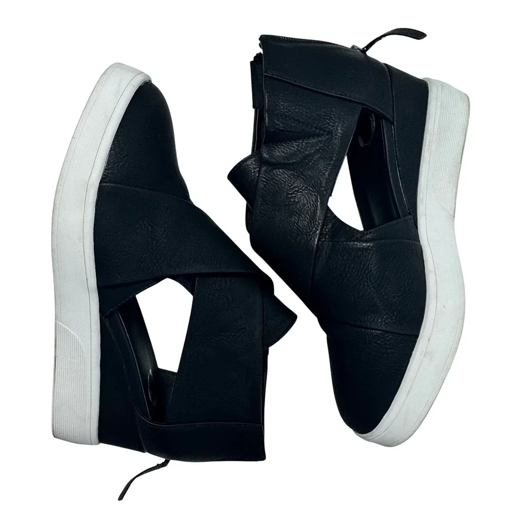 Journee Collection Wedge Sneaker Womens 8 Black Cutout Strappy Back Zip Platform